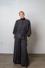 Load image into Gallery viewer, Grey belted Kimono jacket  with side pockets