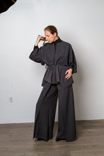 Load image into Gallery viewer, Grey belted Kimono jacket  with side pockets