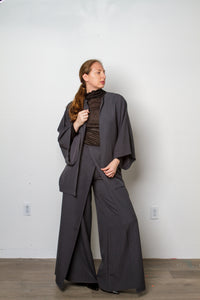 Grey belted Kimono jacket  with side pockets